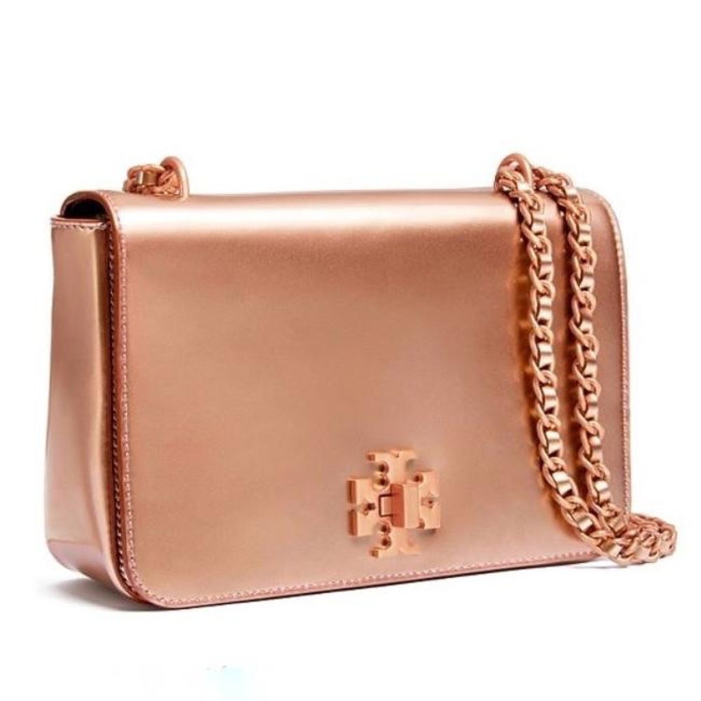 Great condition— Tory Burch Mercer metallic rose gold crossbody purse